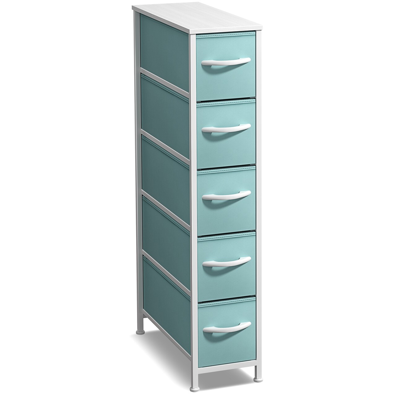 Sorbus Narrow Dresser with 5 Drawers - Steel Frame, Wood Top & Easy Pull Fabric Bins
